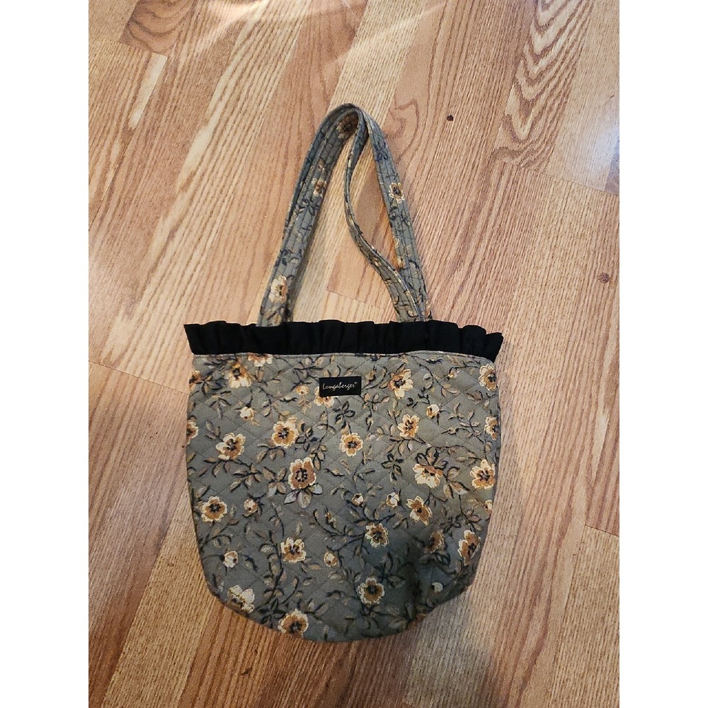 LONGABERGER - QUILTED GREEN FLORAL & GROSSGRAIN RIBBON MED PURSE